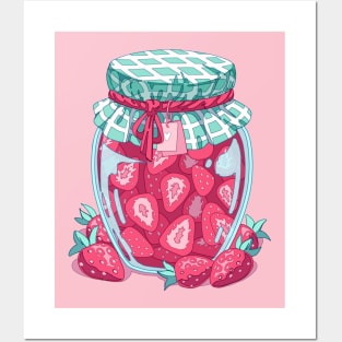 A cute red jar with some strawberry jam Posters and Art